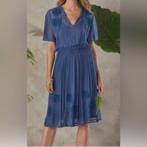 Sundance Led By Dreams Dress Blue Boho Embroidered Midi